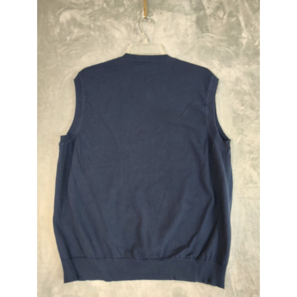 Club Room Mens Argyle Sweater Vest‎ Navy Blue Yellow Cotton V-Neck Large - Picture 2 of 7